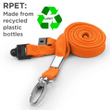 Schlüsselbänder aus recyceltem RPET Orange 10 mm mit drehbarem Metallclip 100 Stück - cards-x GmbH