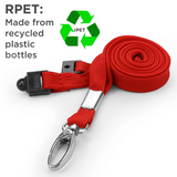 Schlüsselbänder aus recyceltem RPET Rot 10 mm mit drehbarem Metallclip 100 Stück - cards-x GmbH