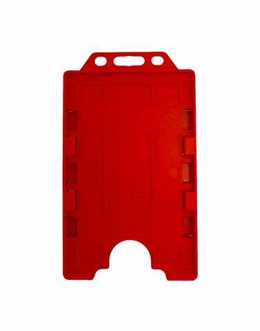 Evohold Recycelbare doppelseitige Ausweishalter im Hochformat – Rot (100 Stück)
