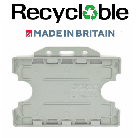 Evohold recycelbare doppelseitige Ausweishalter im Querformat – grau (100 Stück)