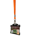 Orangefarbenes Lanyard mit Metallclip und Ausweishaltern