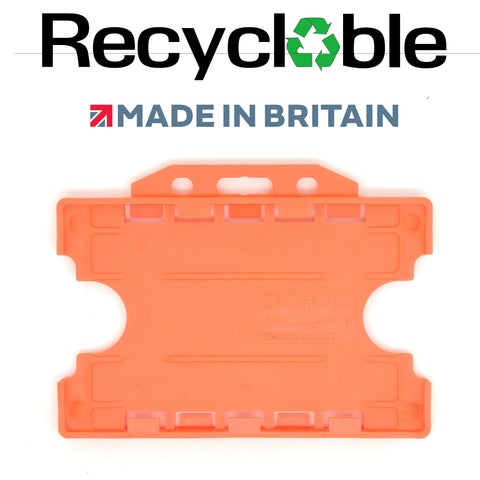 EVOHOLD RECYCLABLE DOUBLE SIDED LANDSCAPE ID CARD HOLDERS - ORANGE (PACK OF 100)