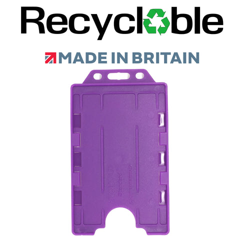 EVOHOLD RECYCLABLE DOUBLE SIDED PORTRAIT ID CARD HOLDERS - PURPLE (PACK OF 100)
